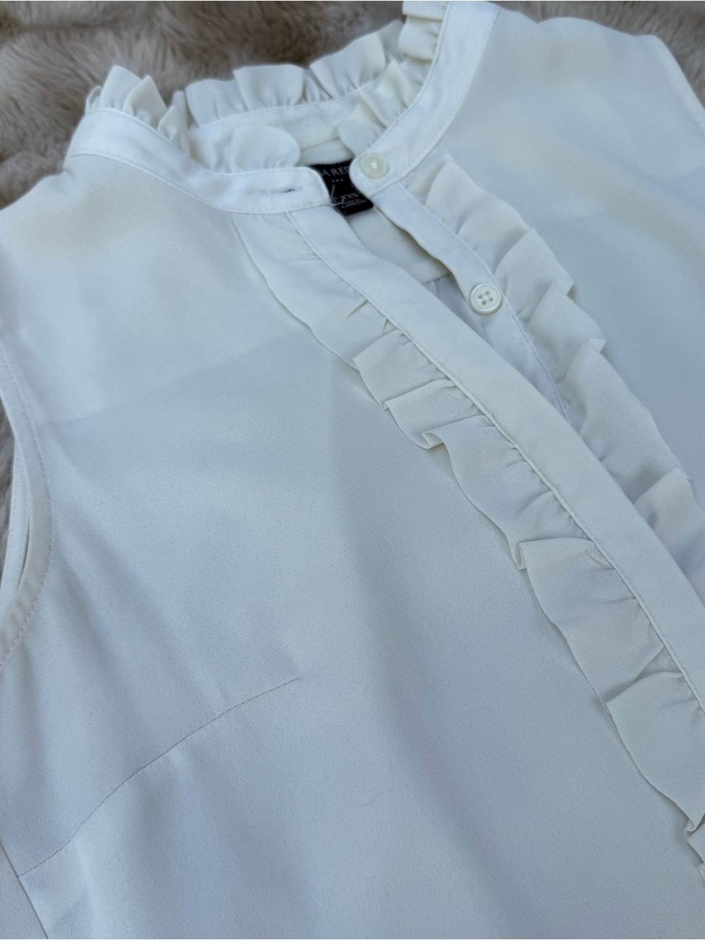 Banana Republic White Ruffle-Front Sleeveless Blouse - Picture 2 of 3